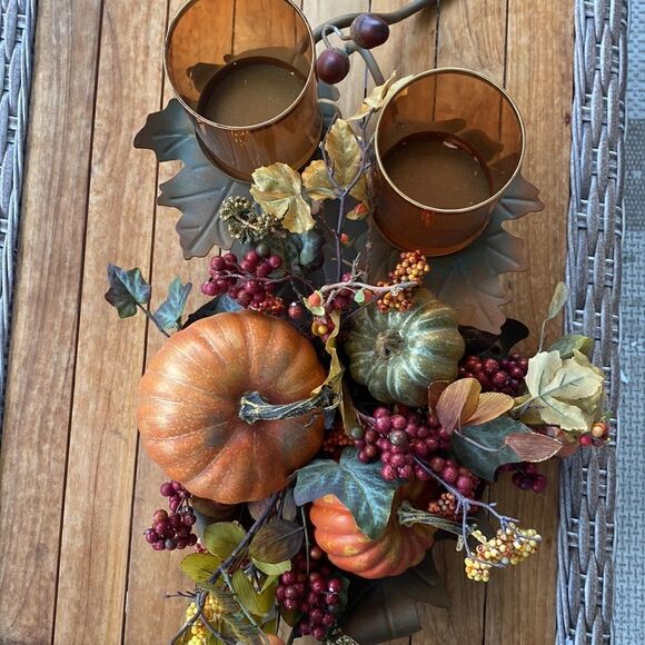 Nearly Natural Pumpkin, Artificial Fall Arrangement Candelabrum Decor - Picture 6 of 6